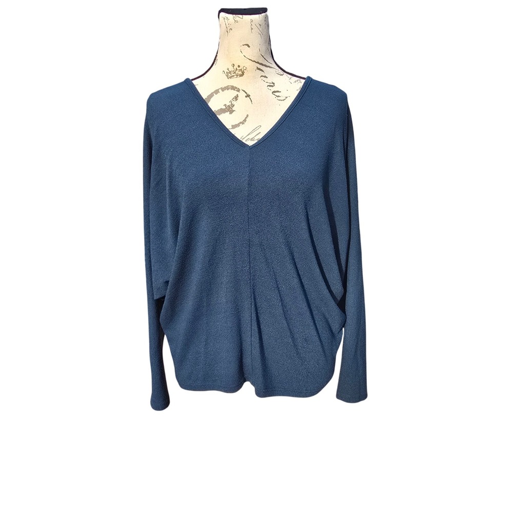 Jolie -452 Teal Blue V-Neck Dolman Long‎ Sleeve Oversized Knit Top Size Small